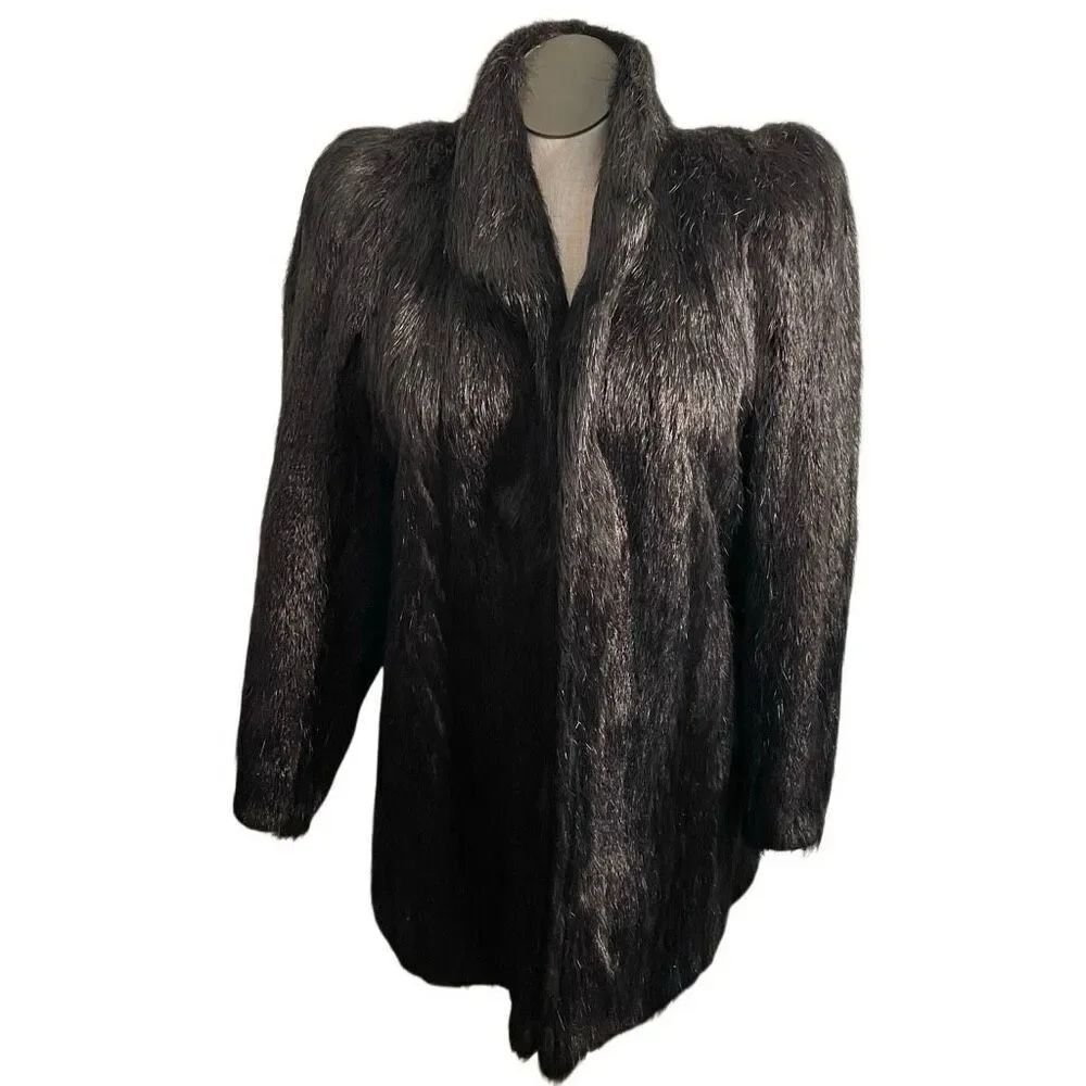 Vtg 70s Ted Lapidus Sheared Nutria Fur Coat L Paris Buenos Aires Power Shoulder